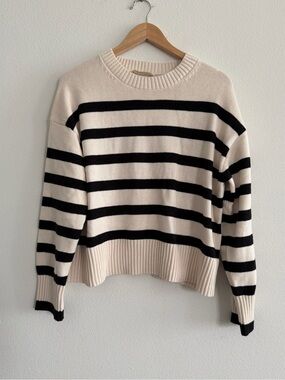 Everlane The Boxy Sweater in Everyday Cotton in Canvas/ Black, Size Medium